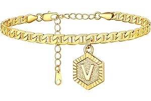 U7 Tobillera Letras Iniciales A-Z de Mujer Cadena Fina Marinera Fígaro Ajustable Pulsera de Tobillo con Colgante Hexagonal Joyería Alfabeto de Verano para Vacaciones