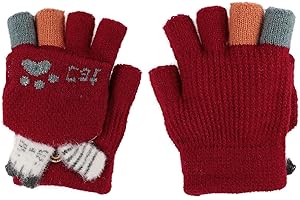 AfinderDE Kinder Fausthandschuhe Mädchen jungen Abnehmbare Klappe Strickhandschuhe Fäustlinge Handschuhe Fingerhandschuhe Fingerlos Halb Handschuhe Strick Handschuhe Winterhandschuhe