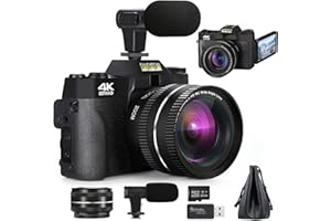 NBD Digitalkamera für Fotografie, 4K Vlogging Digitalkamera mit 180° Flip-Display, WiFi, rosafarben, Makro- und Weitwinkelobjektiv, App-Steuerung, Externe Mikrofone, 16X Zoom, 32GB TF-Karte (Black)