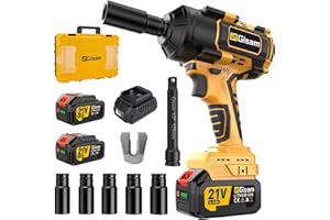 Gisam 1000 N.m Clé à Chocs Sans Fil Brushless, 1/2 pouce Boulonneuse a Choc Electrique avec 2x4.0Ah Batterie, Chargeur Rapide, Visseuse à Choc avec 5 Douilles pour la Voiture et la Maison