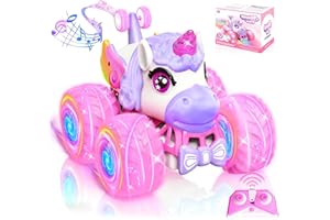 JOYSINTOY Unicorn Coche Teledirigido para Niños - Coche Acrobático Giratorio de 360° con Luces LED, Juguete RC de 2,4 GHz para Uso Interiores y Exteriores, Navidad Regalo de Cumpleaños para Niñas 3+ Años