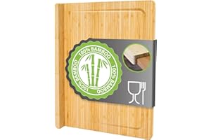 DuneDesign Deska do krojenia z krawędzią – 44 x 34 x 2 deska do mięsa z rowkiem na sok, duża deska drewniana z krawędzią do kuchni – bambusowa płyta do krojenia z rynienką na sok, blat kuchenny