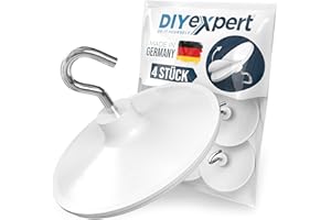 DIYexpert Deckenhaken selbstklebend | Made in Germany | [Mit Haken] [4 Stück] | Klebehaken für die Decke extra stark | Wandhaken ohne Bohren