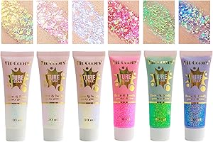 Pure Vie Brillantini Glitter Make Up, 6pcs Brillantini per Capelli Viso Corpo Glitter Occhi Unghie Labbra, Chunky Shimmer Glitter Gel Makeup per Musica Festival Party Trucco Regalo per Ragazza Donna
