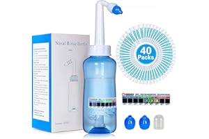 Snykes Neti Pot Sinus Rinse Kit,Nasal Irrigation Nose Cleaner Wash Bottle 300ML, Nasal Rinse Salt sachets 40 Packets and Thermometer Sticker, Neti Pot Kit for Adult & Kids (Pale Blue)