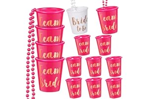 YeahBoom Bicchieri da Shot con Catena,14 Pezzi Collana in Vetro da Sposa con Perline Plastica,Collane di Addio al Nubilato,Collane per Feste da Addio al Nubilato,Groom e Bride,Team Bride,Groom To Be