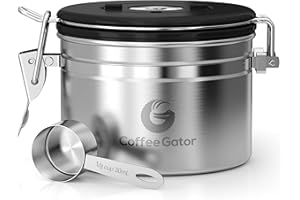 Coffee Gator Coffee Container - Stainless Steel Coffee Container with Lid and Aroma Lid - Storage Tin to Store Coffee Beans or Coffee Powder Perfectly - Aroma Tin with Free Dosing Spoon, small