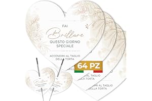 ECHOPRINTS Etichette Scintille Luminose Matrimonio Cuore 64pz MADE IN ITALY - Biglietti Stelline Scintillanti in Cartoncino di Alta Qualità - Decorazioni Matrimonio Idee Originali (Scintille NON Incluse) (ES-07)
