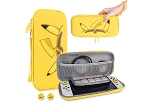 DLseego Coque Compatible avec la Switch,Accessoires pour Switch OLED&Switch,Coque de Voyage Portable avec Rangement pour Carte de Jeu et Couverture pour Capuchons de poignée de Pouce-Jaune