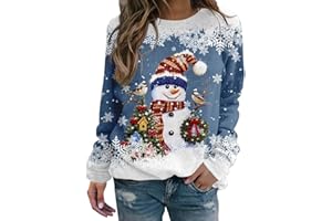 AIDODMOM Maglia Donna Elegant Taglia Forti alla Moda Felpa Stampato Senza Cappuccio Pullover Tops da Natale Manica Lunga Grinch Natale Stampato per Il Tempo Libero Sportivo Magliones Natalizio Donna