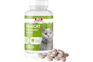 VitaliCAT MultiVitamin & Supplements For Cats by Bio PetActive | Healthy Teeth, Skin & Joints | Fortified With Vitamins A, E, B5, B9 & Biotin | Enhances Vitality & Wellbeing In Cats & Kittens, 60 tabs