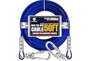 WATFOON Tie Out Cable for Dogs Up to 300lbs,50ft Extra Strong 1000lbs Break Strength Tie-Out Tether Trolley Training Lead,Dog Run Cable for Yard Garden Park Camping Outside (300lbs 50ft, Blue)