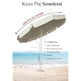 Mega Şemsiye 10 Telli Kalın Polyester Kumaşlı Balkon, Plaj Şemsiyesi (Bidon Hari&ccedil;) - Krem