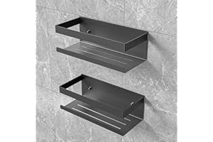 UUlioyer Estanteria Baño de Acero Inoxidable SUS304, 2 Piezas Estanteria Ducha sin Taladro, Organizador Ducha para Champú y Gel de Baño (Negro- 2 Piezas)