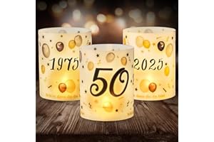 ‎SEUTGJIE 12 Windlicht Tischdeko 50 Geburtstag, Seutgjie 50. Geburtstag Hochzeit Jubiläum Deko Mann Frau 1975-2025 Schwarz Gold für Teelichter oder Kerzen
