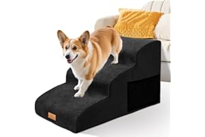 Masthome Escaliers pour Chiens 3 Marches, Rampe pour Chien avec Couvercle Amovible, Escaliers Chien en Éponge Haute Densitém avec Sac de Rangement et Poignée pour Chiots, Chats et Animaux Agés, Noir