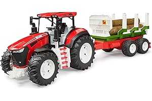 bruder 03453 - Trattore Roadmax con rimorchio di spedizione e 3 tronchi - Veicoli, silvicoltura, fattoria, trasporto di legname, giocattolo da 2 anni