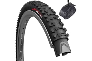 Fincci Set 26 x 1,95 Pouces 50-559 Pliable 60 TPI Pneu avec Chambre à Air de Valve Schrader pour VTT Montagne Hybrid Vélo Bicyclette