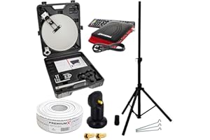 PremiumX Camping Satelliten Anlage SAT Antenne Stativ HD TV Receiver Single LNB 10m Kabel F-Stecker im Koffer Camp Zubehör