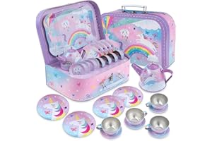 Jewelkeeper - Service à Thé pour Enfants, Dînette et Son Coffret Jouet, 15 Pièces - Modèle Licorne Barbe à Papa