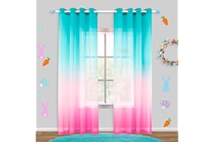 KOUFALL Kinder-Vorhänge, 213 cm Länge, für Mädchen, Aquamarin und Rosa, Schlafzimmerdekoration für Mädchenzimmer, Wohnzimmer