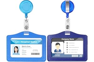 Vicloon Porta Badge, 2pcs Porta badge identificativo, PU Colorato Orizzontale Retrattili in Pelle con Clip per Carta Ufficio, Carta D'identità, Pass Bus (Azzurro & Blu scuro)