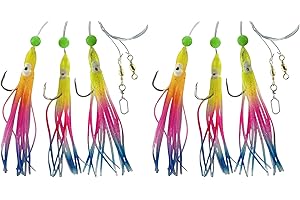 BLNTACKLE76 Set 2 Dorschvorfächer von Dega by Jenzi Gummi Octopus 3 Arme Leuchtend/UV Glitter Tintenfisch Norwegen fertig montiert Länge 140cm, Schnurstärke 0,70mm, Hakengröße 6/0