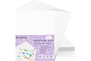 AKONEGE 50PCS Poster Board 11" x 14" White Poster Paper Bulk, 250GSM Thickness Vision Boards Blank Graphic Display Posterboards for School Arts Crafts Projects Drawing Office Presentations Supplies