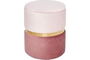 Suhu Pouf Sgabello Velluto - Tavolo da toeletta per ripostiglio, supporto rotondo per soggiorno, design sedia moderna, seduta vintage Deco in metallo oro rosa
