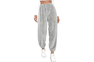BiCophy Womens Plush Fuzzy Pajama Lounge Pants Winter Warm Soft Home Pjs Bottoms Drawstring Athletic Jogger Sweatpants High Waist Fluffy Fleece Women Fall Pants Sleepwear