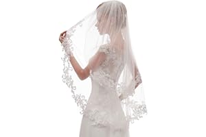EllieHouse Women's Short 2 Tier Lace Wedding Bridal Veil With Comb L24
