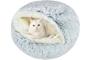 Arquiel Lits pour Chats, Chat Lit Rond Grotte Peluche Moelleuse Panier Rond pour Chien Coussin Panier Donut Coussin Lavable Amovible Confortable Chaud Antidérapant Ø 50 cm（Gris）