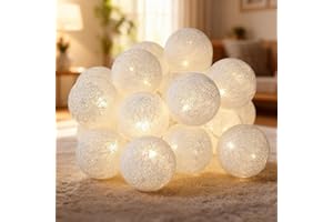 SUNSHINE SMILE LED Lichterkette Baumwollkugeln,1.5M 10LED Lichterkette Innen Kugeln,3cm Lichterkette Kinderzimmer,Baumwollkugeln lichterkette für Kinderzimmer,Hochzeit,Weihnachten,Party Deko