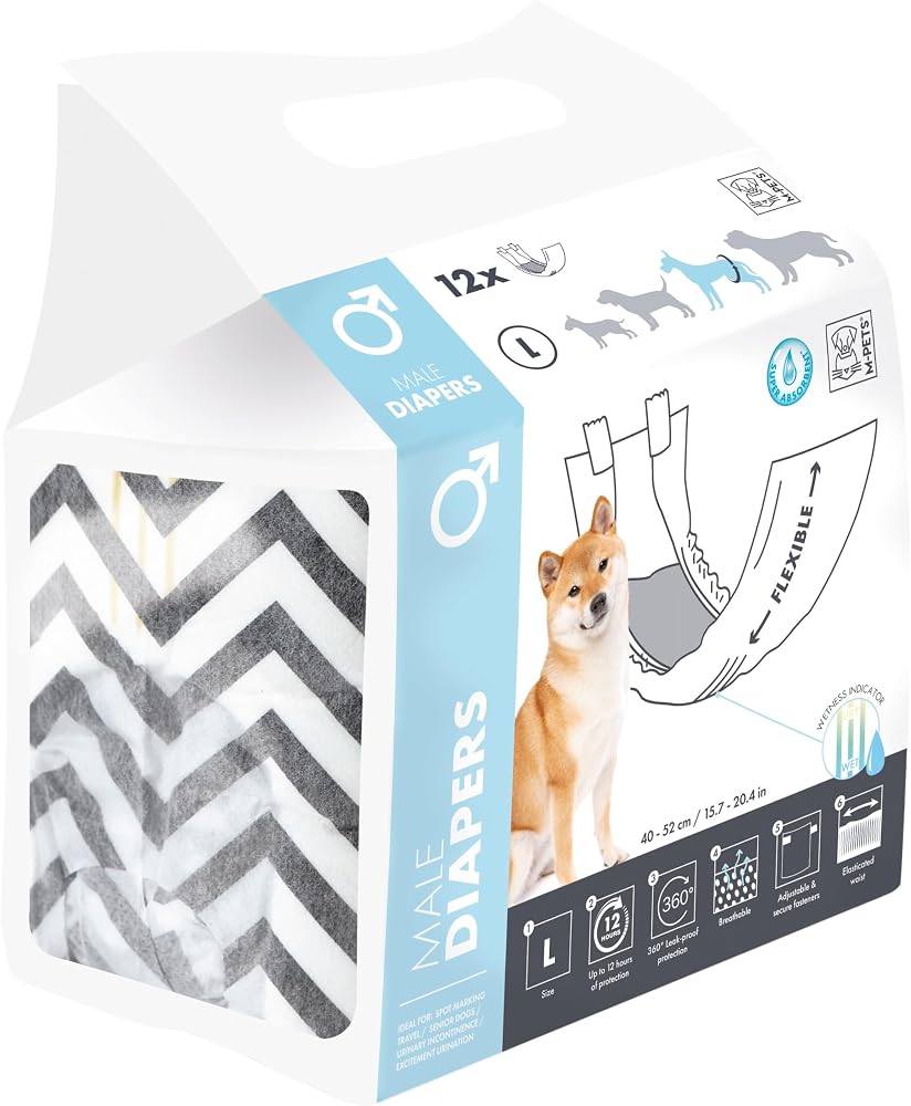 M-PETS DIAPERS ERKEK KÖPEKLER İÇİN KÜLOT (L) 12Lİ