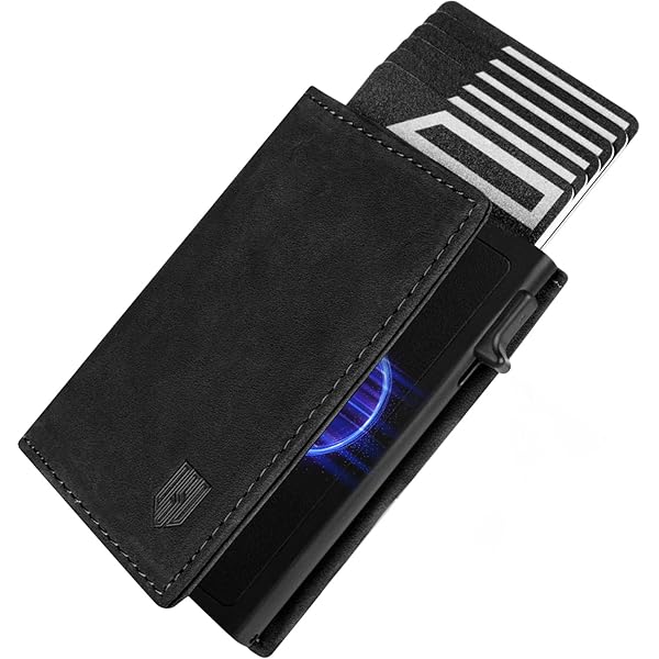 BAUR Slim Wallet met muntvak, echt lederen creditcardhouder voor heren, aluminium pop-up case met RFID-bescherming, smart wallet, kleine portemonnee, cognac, 10x7,5x2,5 cm
