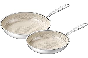 Redchef Set di padelle a nido d'ape, 2 pezzi, padella a induzione 24, 28 cm, rivestimento in acciaio inox, rivestimento in ceramica, resistente al forno, senza PFAS senza PFOA, per tutti i piani