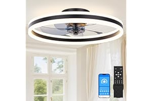 ‎SUNKENET SUNKENET Deckenventilatoren mit Beleuchtung, 60cm Lampe mit Ventilator, 3000K-6500K Dimmbare LED Deckenventilator mit Licht, Deckenventilatorlampe für Schlafzimmer,6-Gang,Timer,Leise, Schwarz