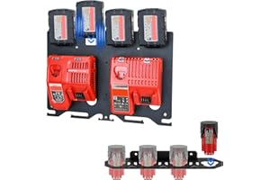 TOPOWN Support mural métallique 3 en 1 pour chargeurs, batteries et perceuses Milwaukee - Compatible avec les chargeurs M12-18C/M12-18FC/M18 DFC - Support de batterie pour batteries Milwaukee M12 12 V et M18