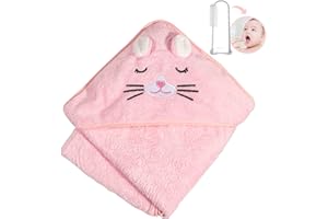 Zufuny Baby Hooded Bath Towels, Baby Bath Towel with 2 Baby Finger Toothbrush for Newborn, Infant and Toddler, Cute Baby Shower Towel Gift for Boy Girl