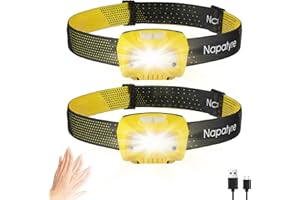 Napatyre Lampe Frontale Rechargeable, Super Lumineux Torche Frontale LED Puissante avec Voyant Rouge, 6 Modes d'éclairage & 45° Réglable pour Course/Camping/Pêche (2 Pièces）