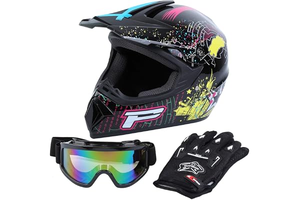 Samger Dot Adulte Casque Hors Route Casque Motocross Dirt Bike ATV Casque Moto Gants Lunettes (Noir, M)