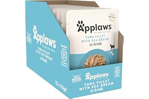 Applaws 100% Natural Wet Cat Food Pouch, Tuna Fillet with Seabream in Broth 70 g, 12 x 70 g Pouches
