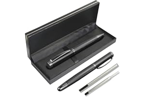 YUN CHUN YUNCHUN 2PCS Ballpoint and Rollerball Pen Set, Liquid Gel Black Ink Pen with Extra Refills, Medium Point Metal Ball Pens, Gift Set for Men & Women, Executive Pen for Smooth Writing, Wave Stripe Black