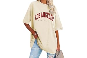 Dresswel Los Angeles California koszulka oversized z nadrukiem w stylu vintage, krótki rękaw, okrągły dekolt, na lato, luźna bluzka, długa tunika, top dla nastolatek i dziewcząt