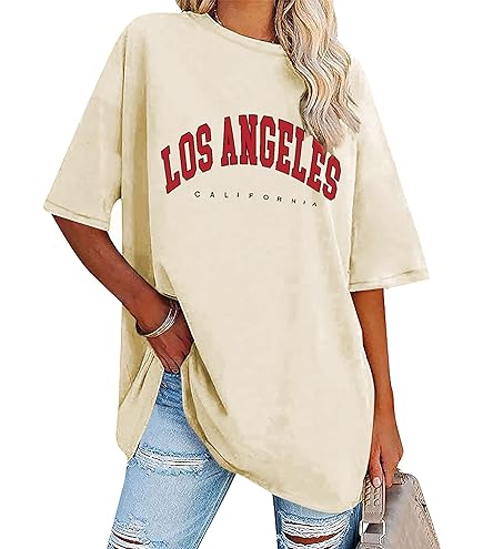 Oversize Tshirt Damen Los Angeles Print - Baumwolle Lockere Passform