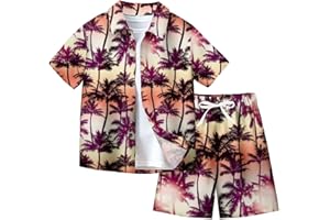 XINYUNZU Jungen Hawaii Hemd mit Shorts Sommer Outfit 2-Teilig Hawaiihemd und Elastische Taille Kurze Hose Set Casual Kinderkleidung Kurzarm Leicht Strand Bekleidungssets für Kinder 7-14 Jahre