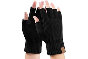 TOMEEK Gants Hiver Homme Sans Doigts Mitaine Femme 100% Laine Chaud Gant de Travail Extensibles Mitaines pour Cycliste l'extérieur Gant Hiver Femme