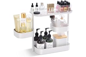 APEXCHASER Kosmetikorganiser, 360° drehbar Schminktisch Organizer, 3-Etagen Metall Make-up Kosmetik Organizer, Cosmetic Organizer, Kosmetikbox für Dresser Schlafzimmer Badezimmer Küche, Weiß