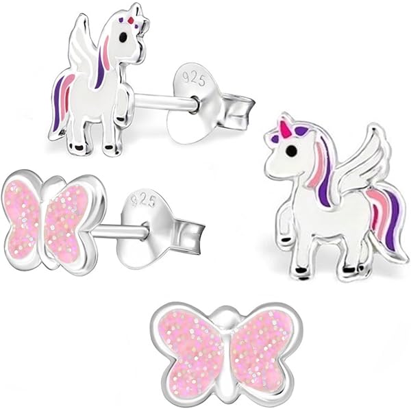 Boucles D'oreilles Licorne En Argent Et Acier Avec Cabochon - 18x25mm, Style Pendantes, Fermoir à Clou - Pochette Cadeau Incluse !