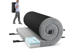 GYMAX Matelas Camping 1/2 Personnes Pliable, Longueur 183cm, Mousse à Mémoire de Forme, Housse Imperméable, Fond Antidérapant, Sangle pour Enroulement, Sac de Transport, pour Voyage, Randonnée